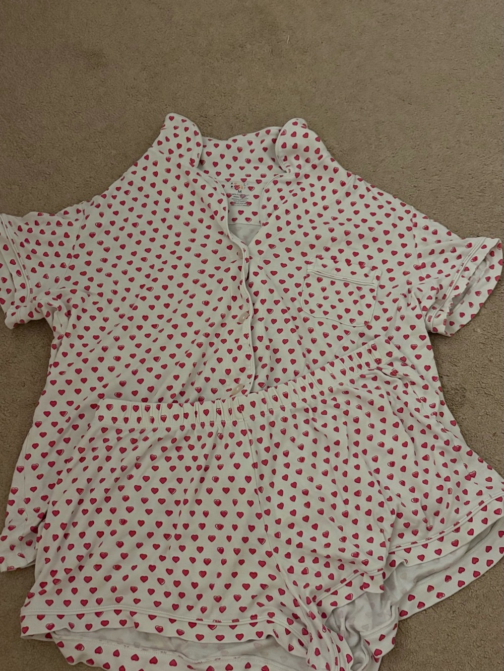 Roller Rabbit White Short Sleeve Heart-Print Pajama Set in Pink